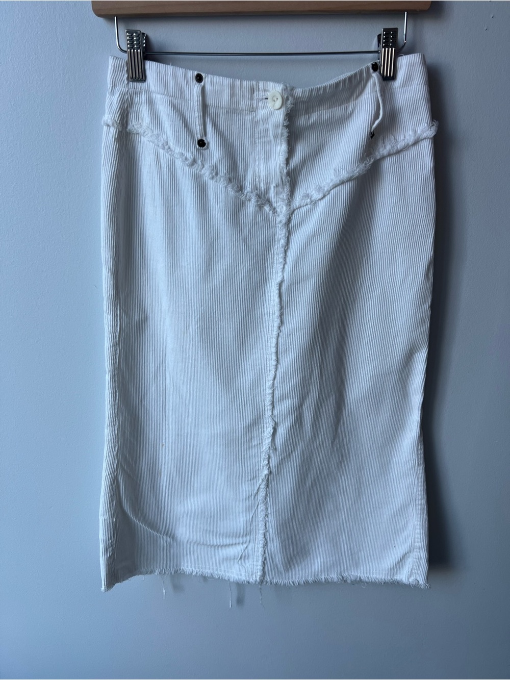 Mango White Frayed Raw Hem Corduroy Midi Skirt Western Women’s Size 2 Y2K
